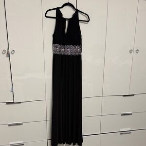 Long Black Formal Dress Empire Waist Evening Gown